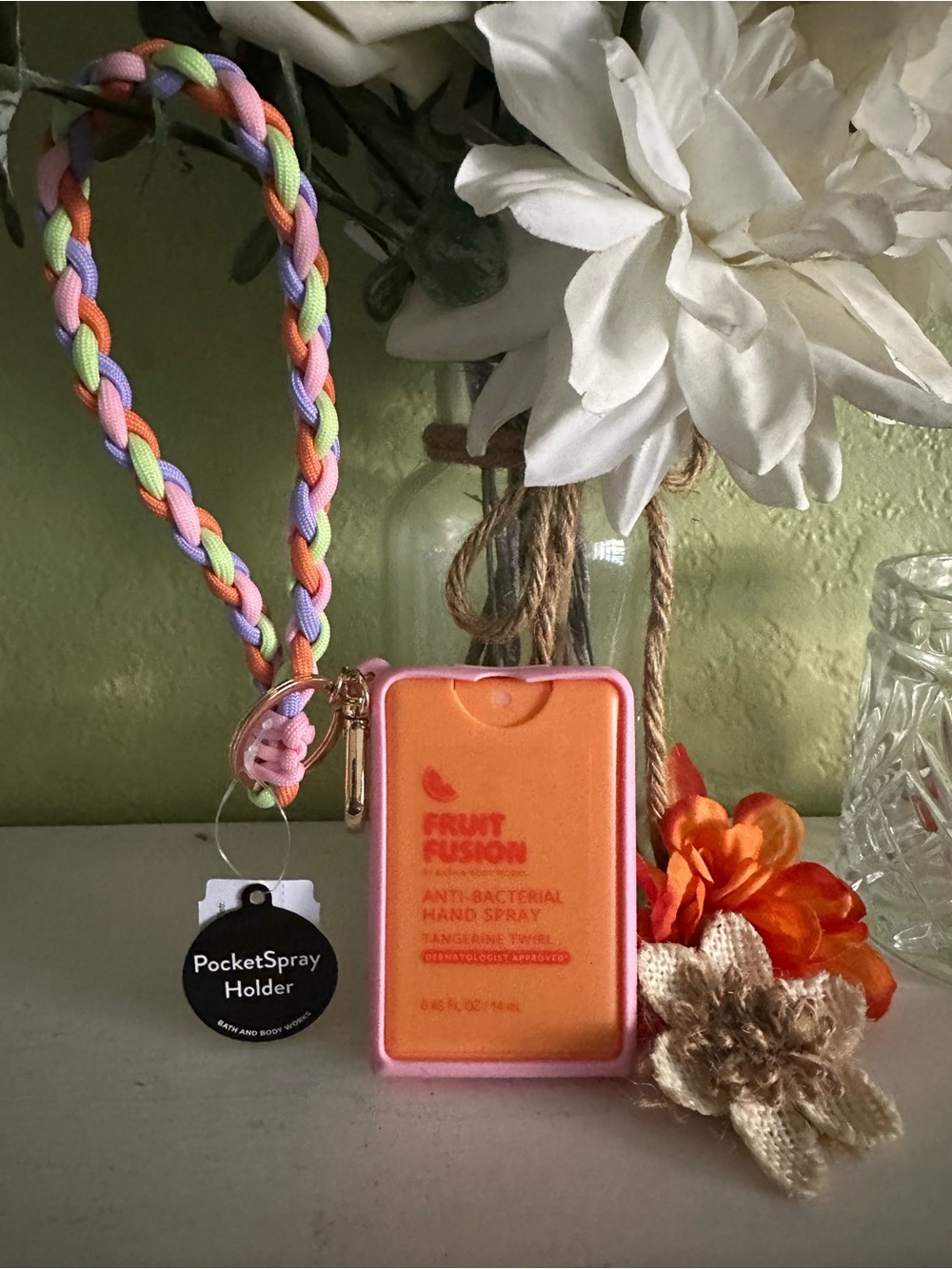 Tangerine Twist Anti-Bacterial Hand Spray with Pink & Orange Holder